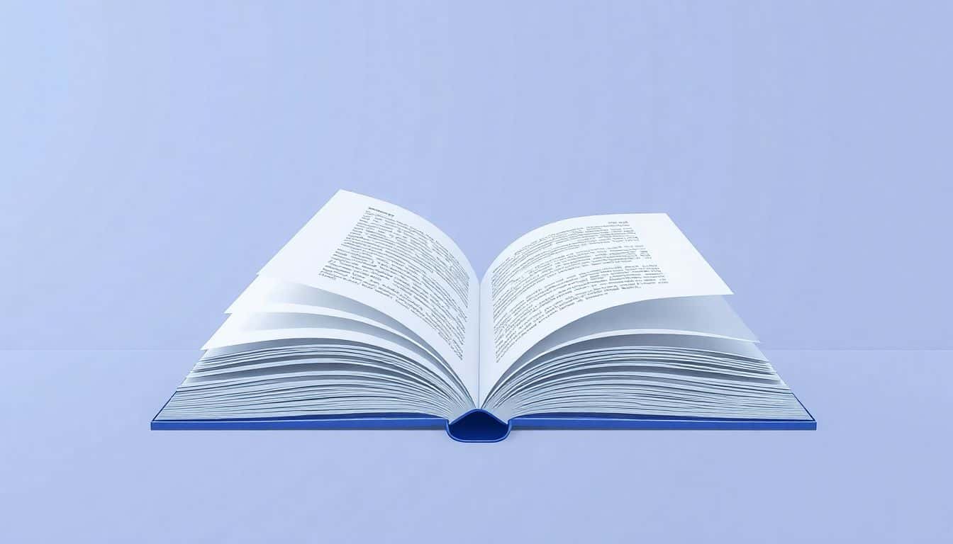 Minimalist illustration of a futuristic book with sci-fi elements, featuring soft colors and simple lines on a clean background.