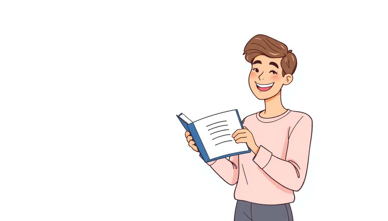 A confident person happily holding an open book or tablet against a soft, inviting background, symbolizing the creation of an online course or ebook.