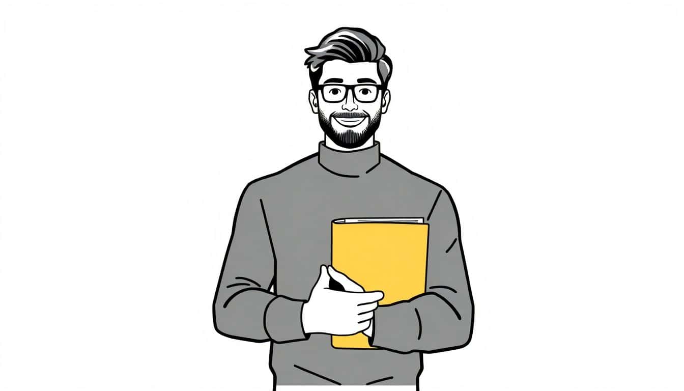 A confident author holding a book, with a subtle upward arrow or graph in the background, illustrating growth and success in book marketing.