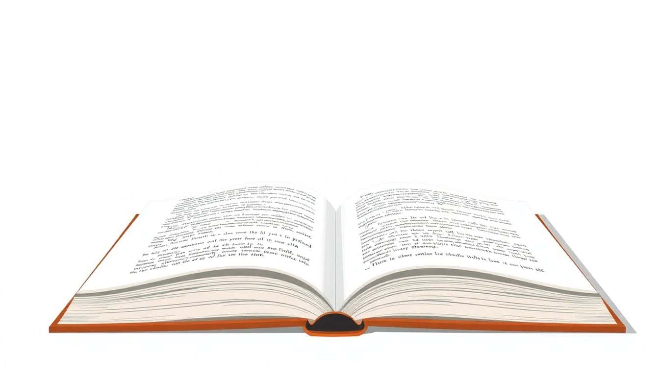 Minimalist illustration of an open book with clear, readable text on its pages, set against a simple, subtle background in soft, neutral colors.