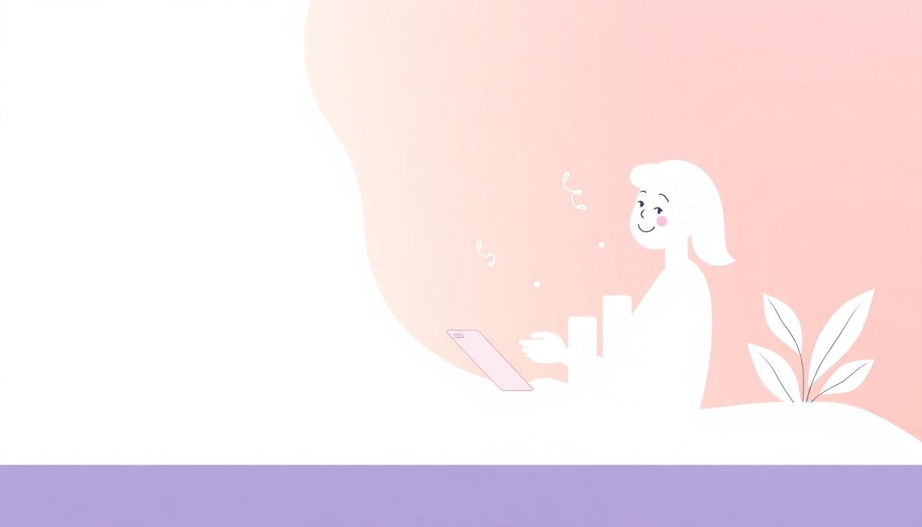 Minimalist illustration of a stylized person happily reading a book, accompanied by a subtle growing bar graph and wispy lines symbolizing data flow, in calming tones.