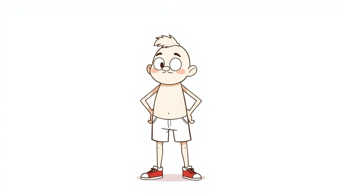 Illustration of a charming side character standing confidently with clean lines, subtle details, and a soft color palette, featuring a simple background to emphasize their unique traits.