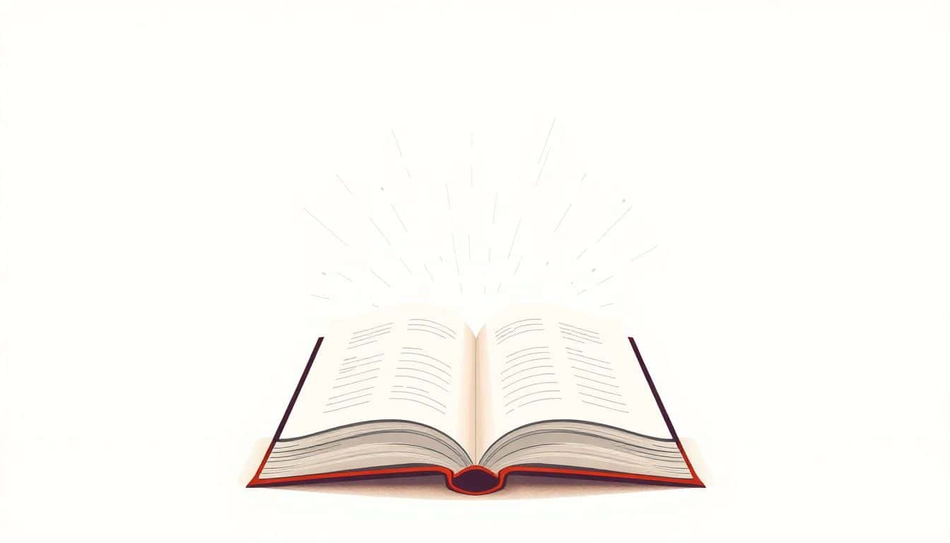 Illustration of an open book with dynamic lines emanating from it, set against a clean, textured background in soft, warm colors, symbolizing powerful storytelling.