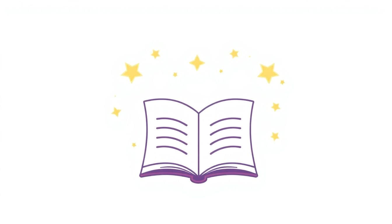 Minimalist illustration of an open book or newsletter icon surrounded by glowing reward symbols like stars and badges, set against a soft, calming background.