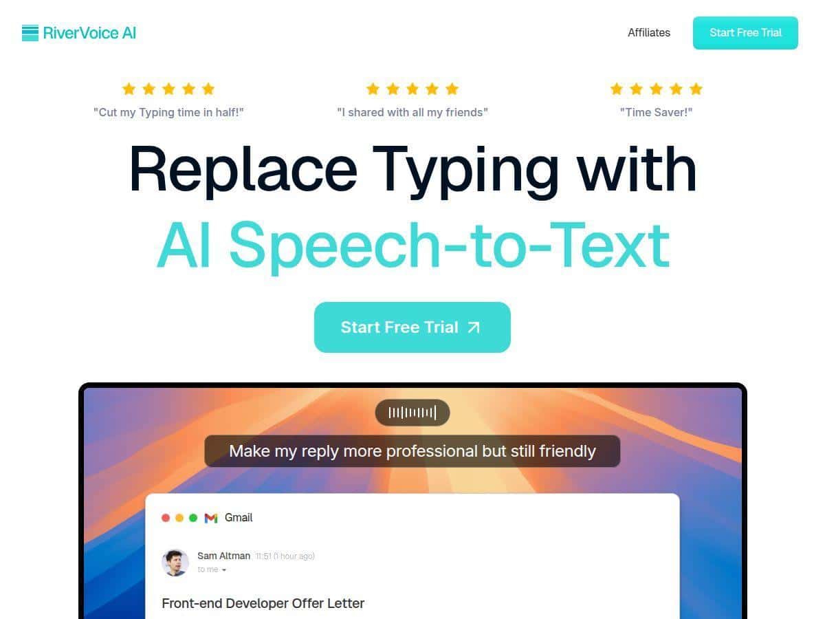 Reseña de RiverVoice AI: Aumenta fácilmente tu velocidad de escritura