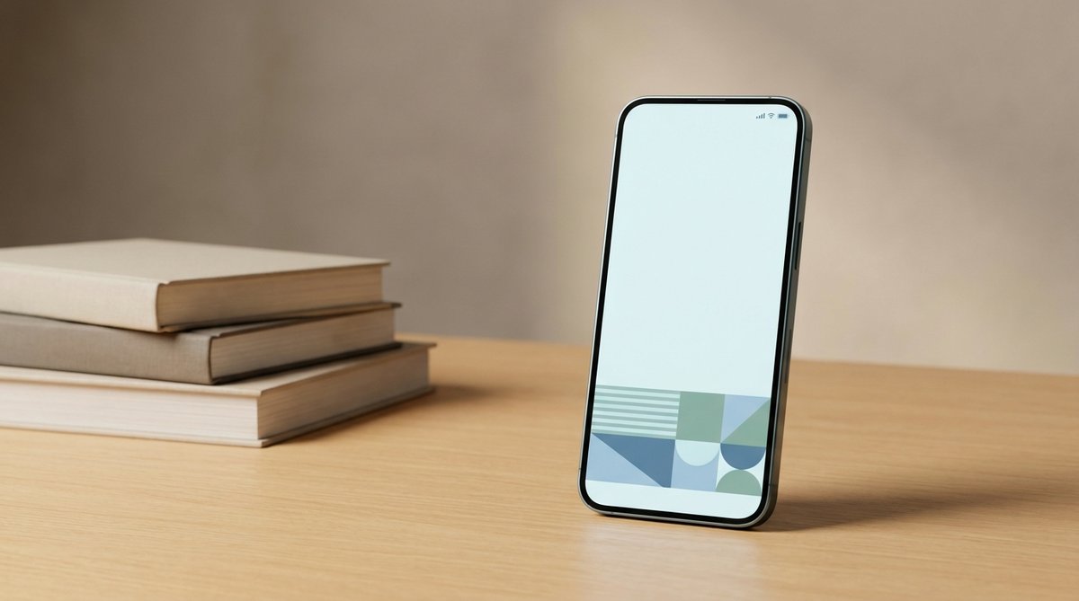 A smartphone displaying an e-reading book app beside a small stack of books