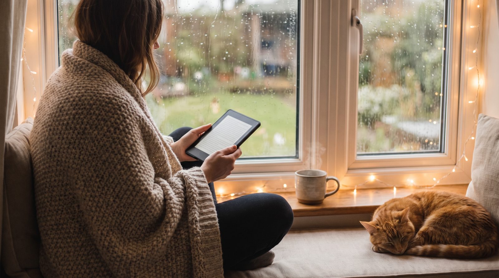 Reader enjoying a finished AI-assisted fanfic on an e-reader