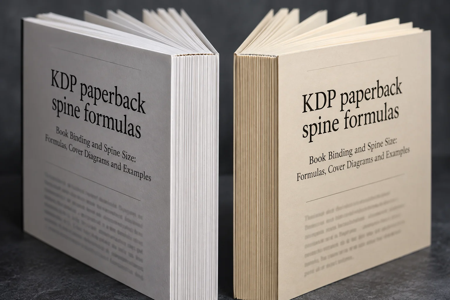 White and cream paperback paper stocks shown side by side