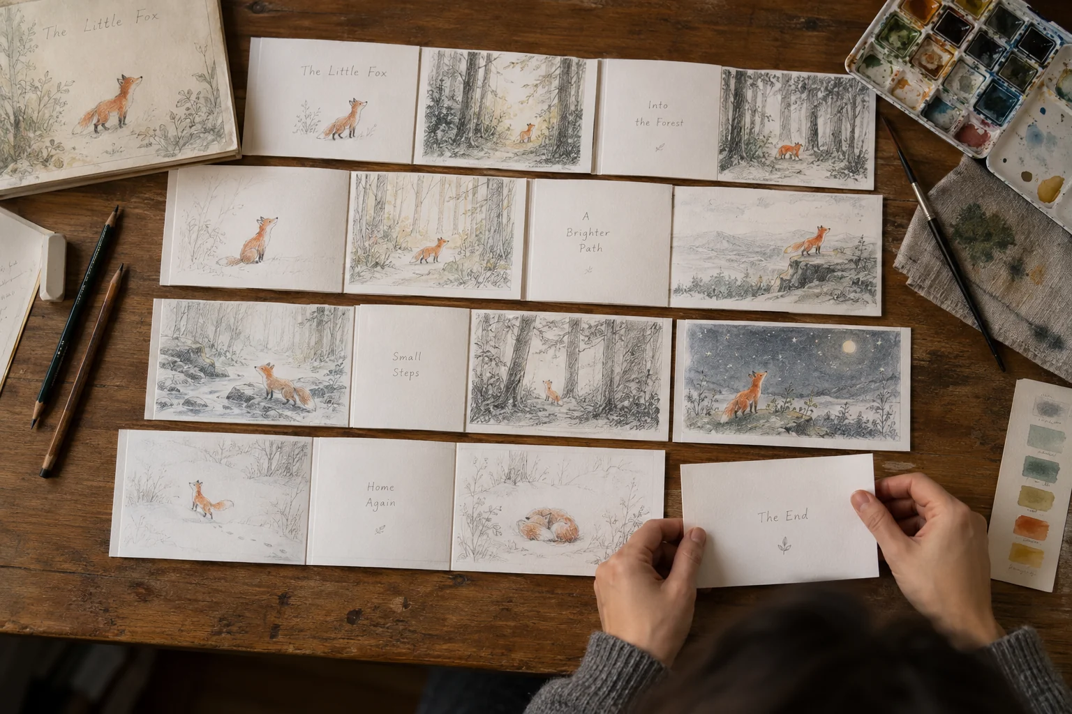 Picture-book thumbnails arranged into a book dummy