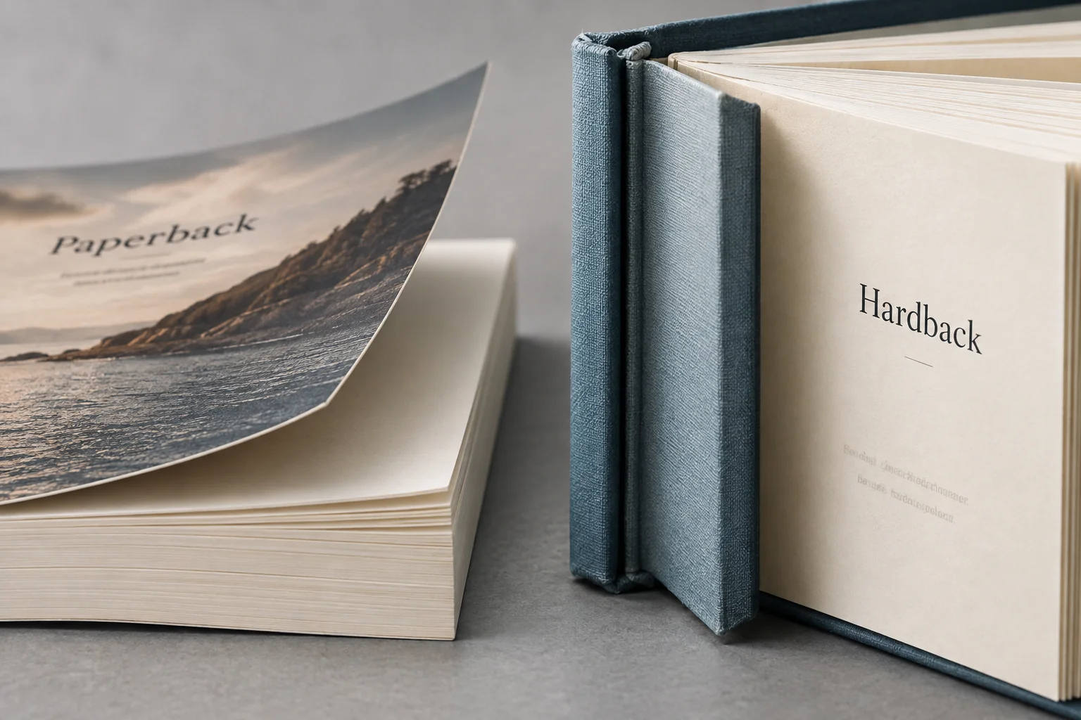Paperback’s flexible cover compared with a hardback’s boards and hinge