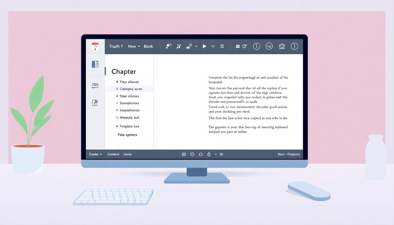 AI eBook editor interface with chapters and formatting tools