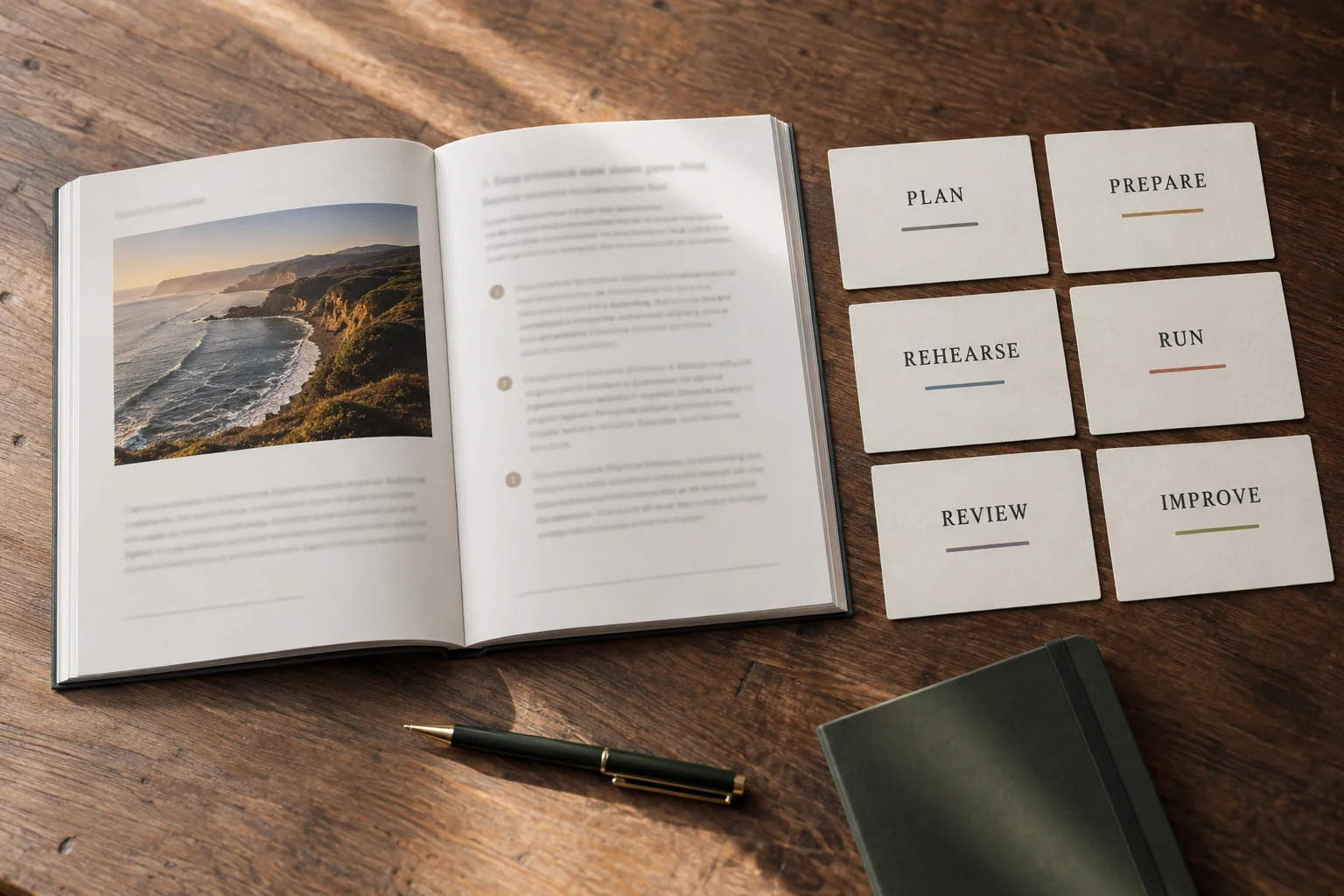 Short practical guide with six chapter-planning cards