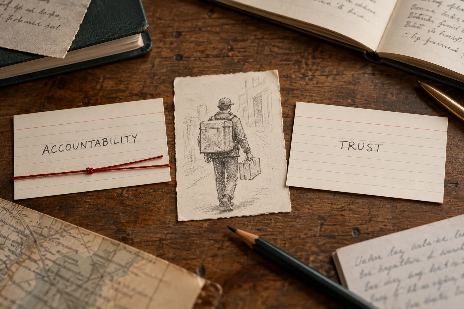 Alternative courier story arcs labeled Accountability and Trust
