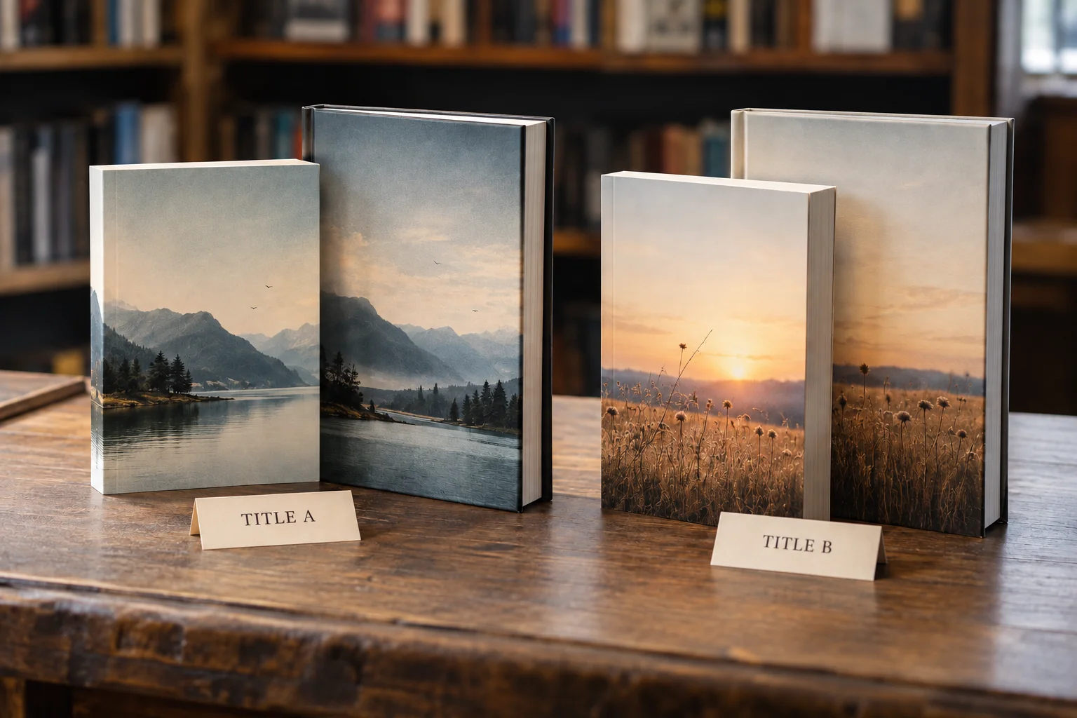 Two titles each represented by paperback and hardback editions