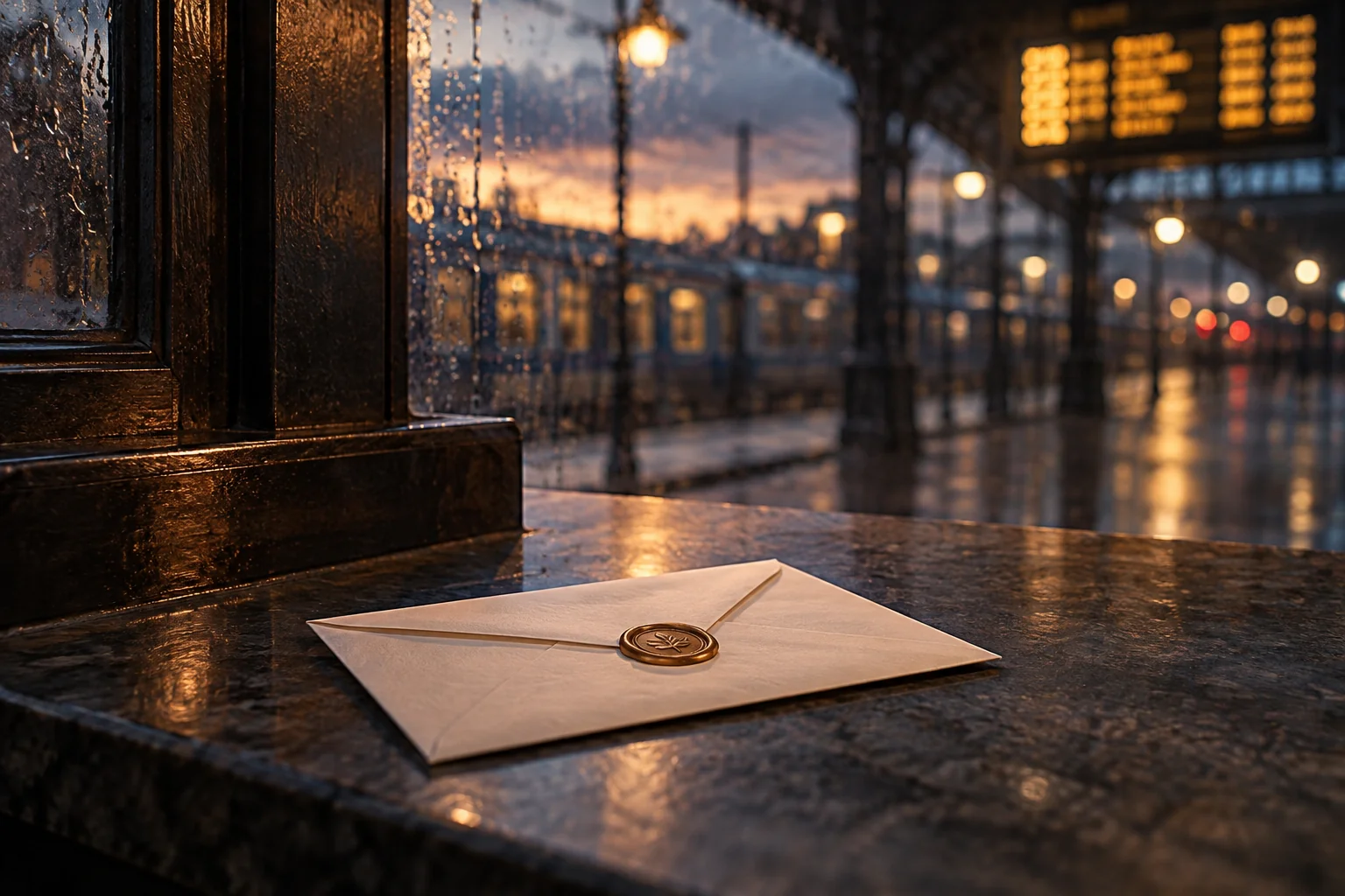 Sealed envelope on a station counter