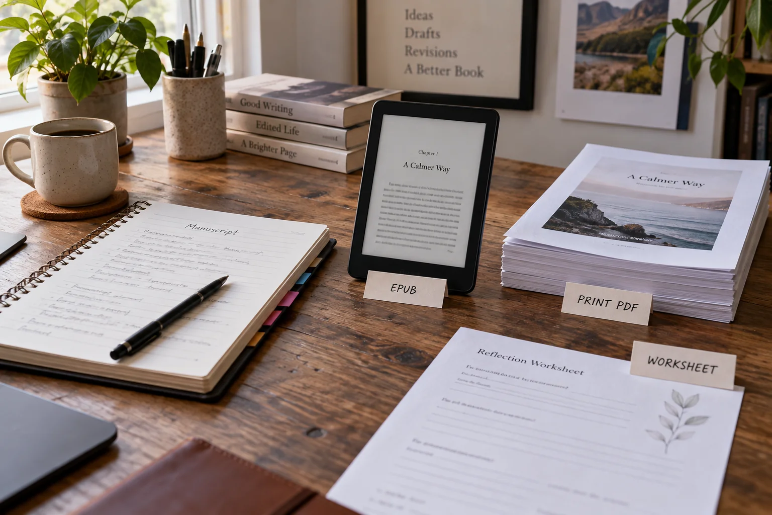 Manuscript and separate ebook, print and worksheet outputs