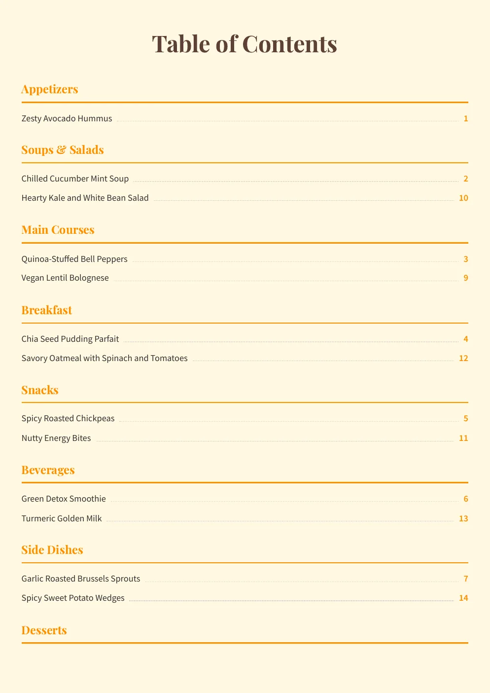 Table of contents from the Automateed-generated vegan cookbook