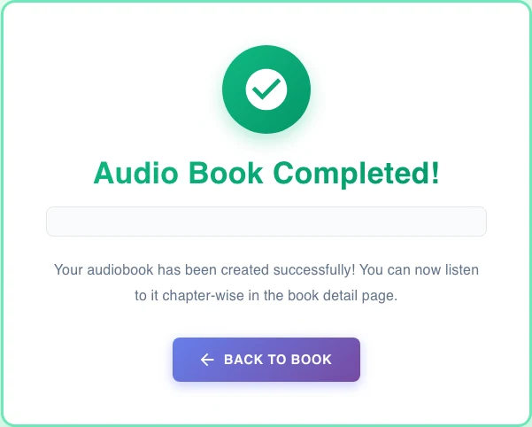 Completed audiobook panel attached to its source book