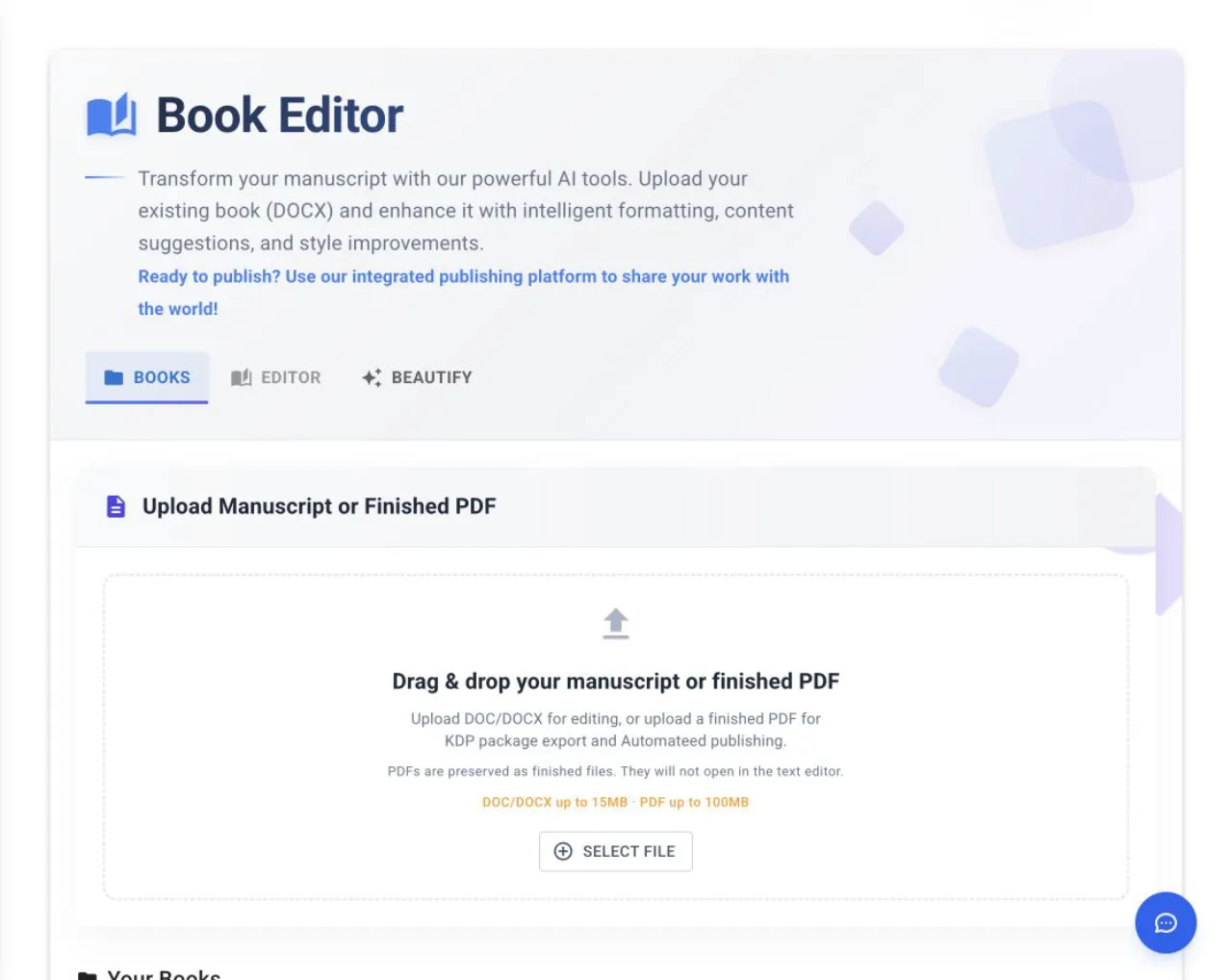 Automateed Book Editor file selection area
