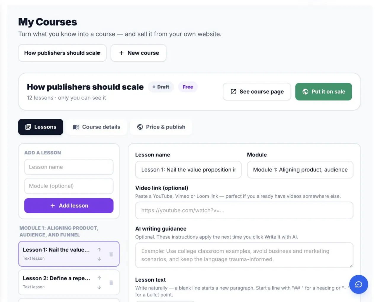 Automateed Course Maker lesson editor