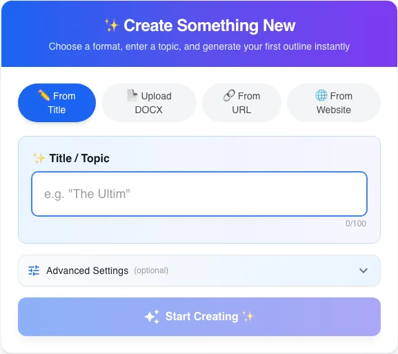 Current Automateed creation form with source choices and title field