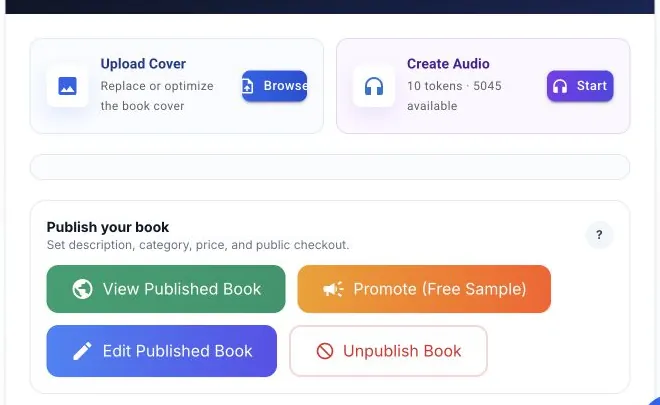 Automateed book detail actions for audiobook and publishing