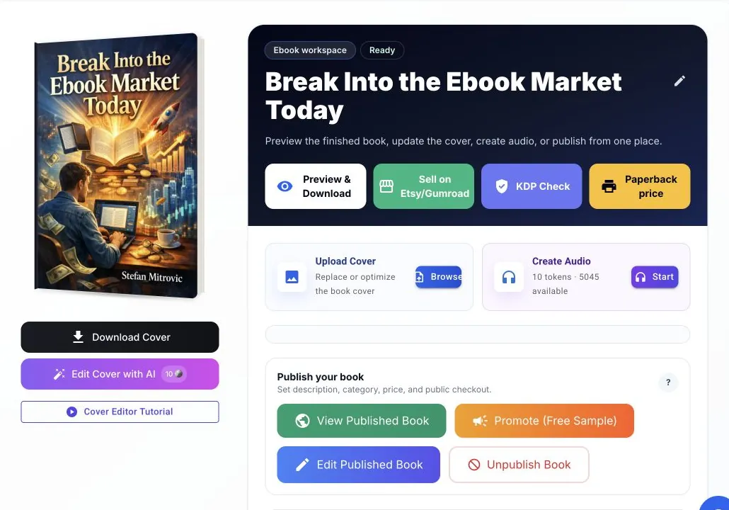 Automateed book detail page with Upload Cover control