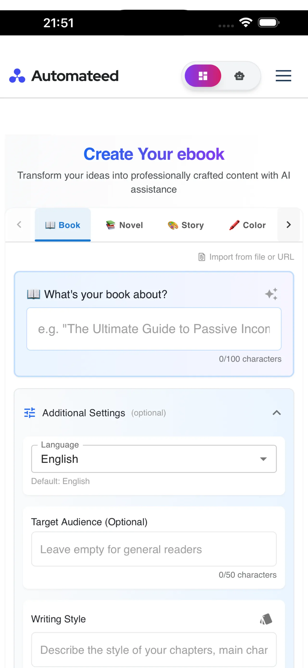 Automateed Language and Target Audience controls