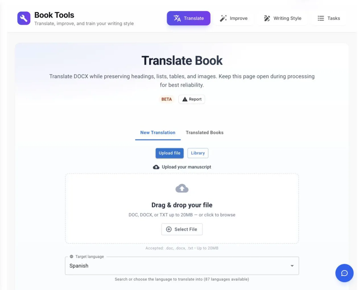 Automateed Translate Book source and target language workflow