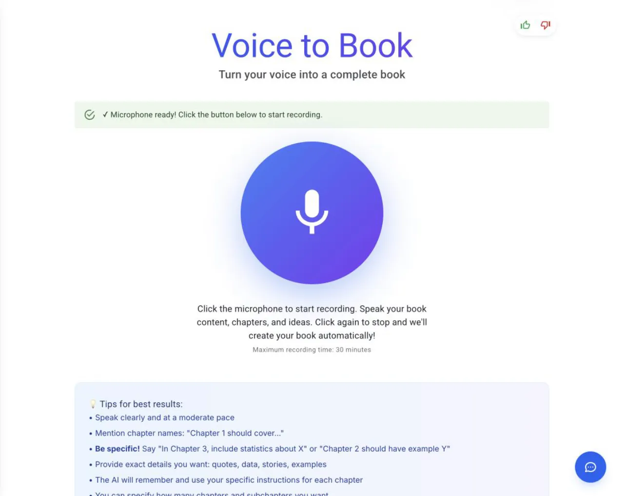 Automateed Voice to Book Start Recording control